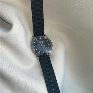 Vintage Coach Black Silicone Strap Dress Watch with Silver-Tone Bezel